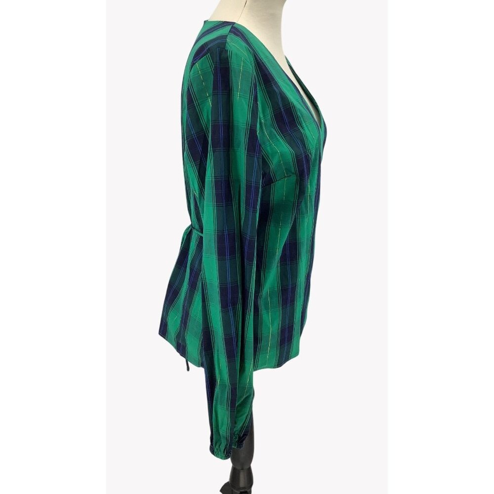 NWT Southern Tide Womens Green & Navy Plaid Wrap Long Sleeve Top XL - Picture 5 of 9